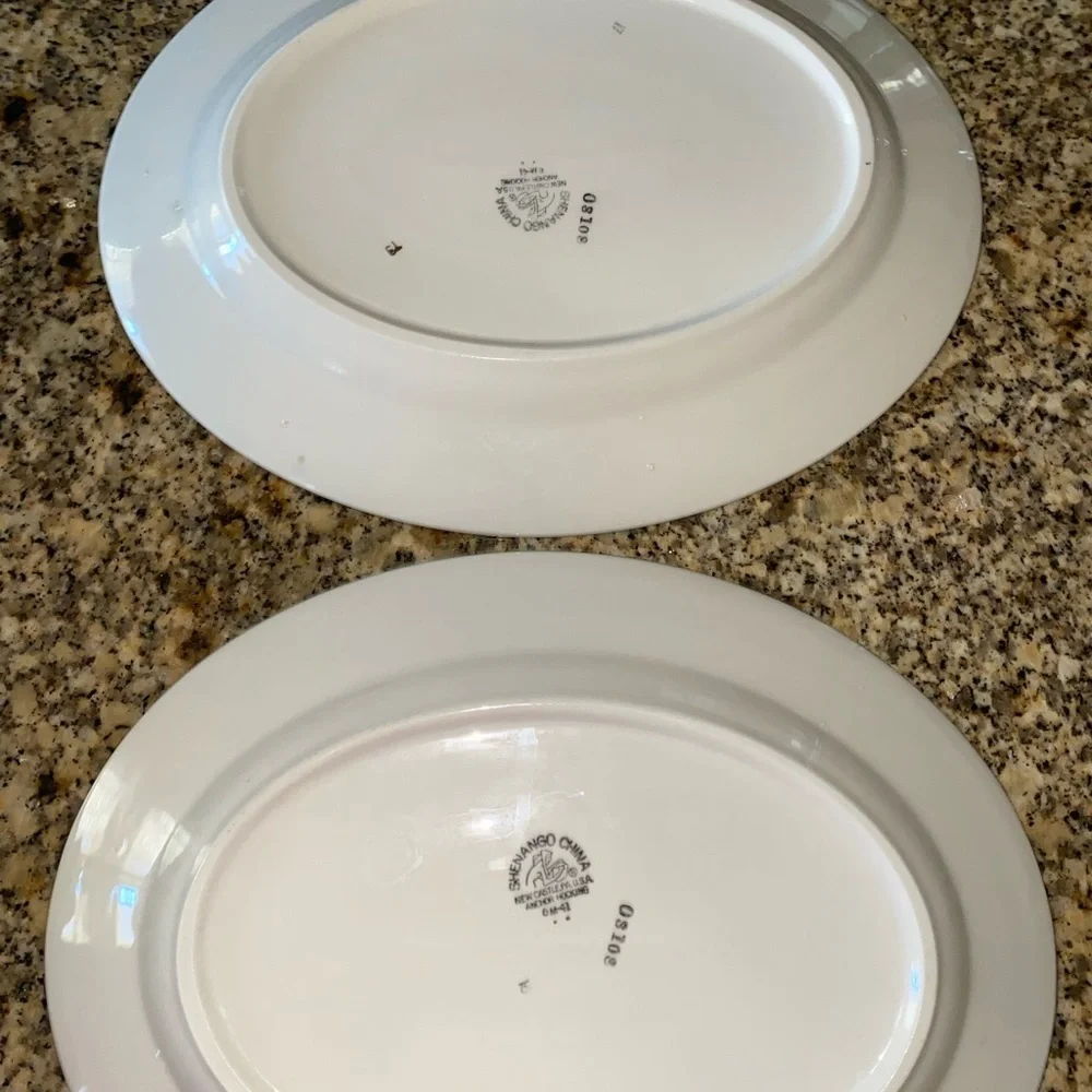 2 Mid Century Modern Shenango China Grecian Gold Black Band Oval Plates 12”x 9.5